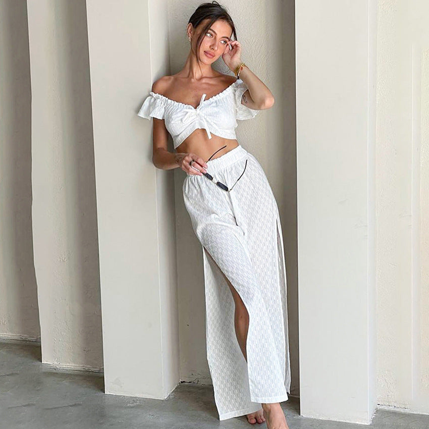 Dame Crop-Top og afslappede Palazzo-bukser med høj talje Stilla