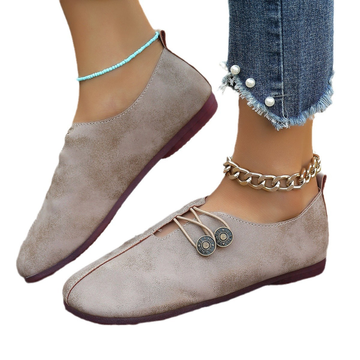 Dame Elegant Ballerinaer i Vintage-stil med dekorative snøredetaljer Stilla