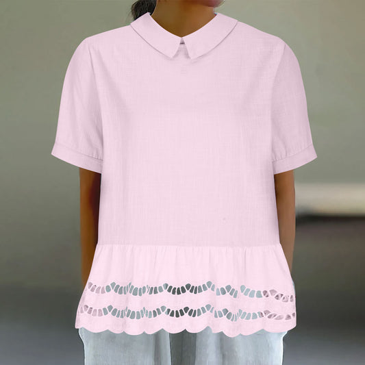 Dame elegant bluse med bølget kant Stilla