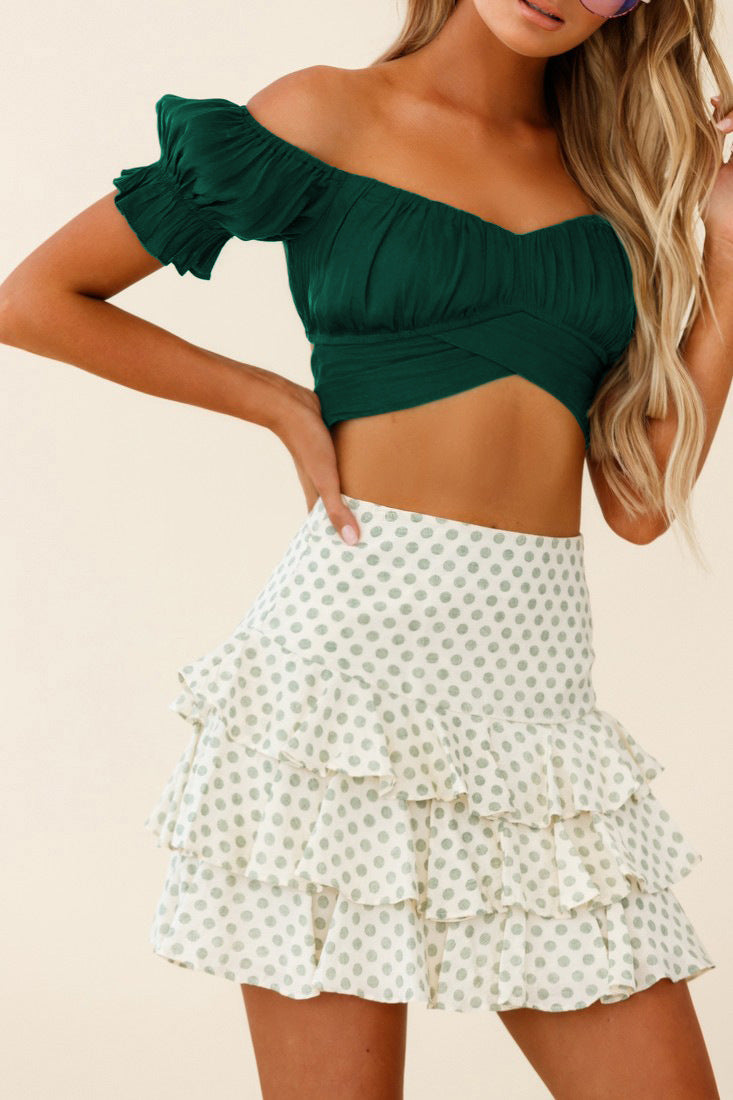 Dame Crop-Top med voluminøse puffærmer og elegant hjerteudskæring Stilla