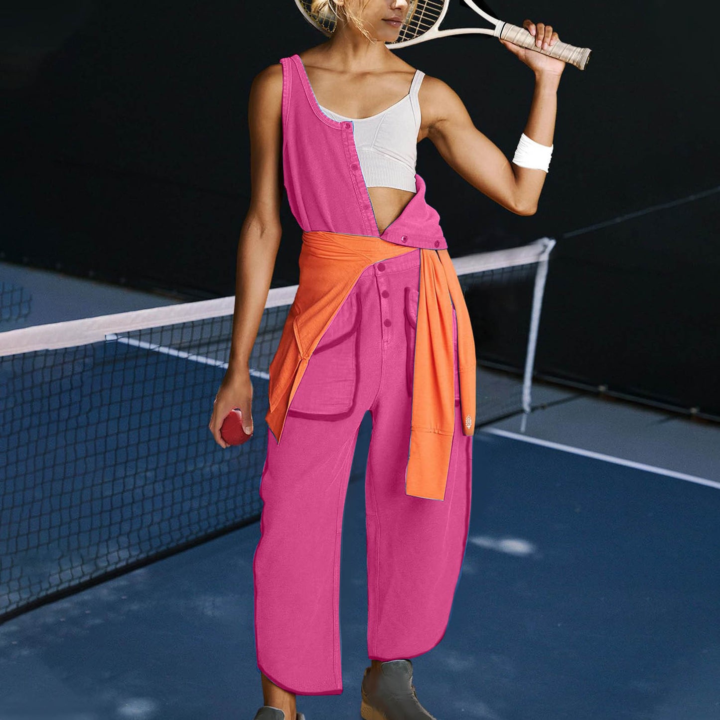 Dame Sporty Jumpsuit med afslappede knapdetaljer og praktiske lommer Stilla