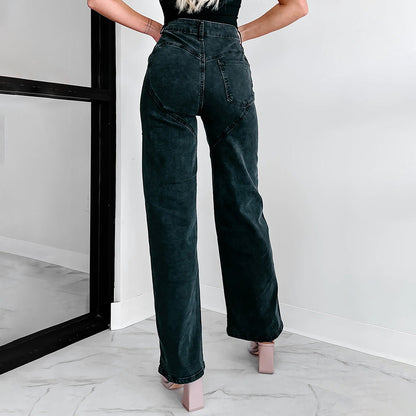 Stilla | Løs Nitte Rippet Straight Leg Dame Jeans