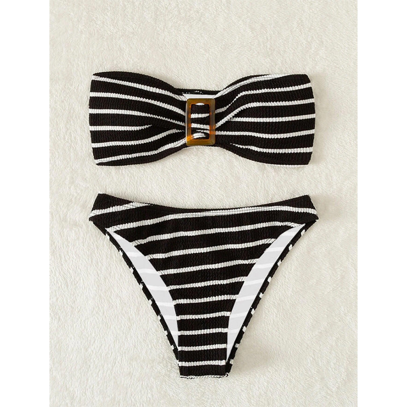 Dame Bandeau-bikini-sæt med dekorativ sløjfe-detalje og høj talje Stilla