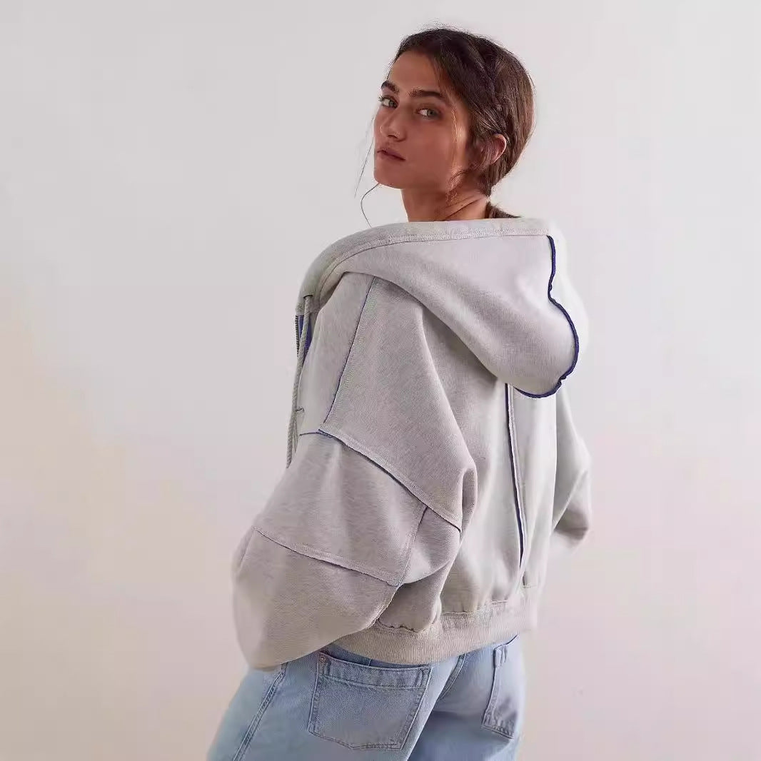 Dame afslappet hætte hoodie med moderne kontrastsyninger Stilla
