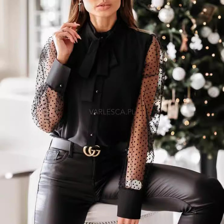 Dame elegant gennemsigtig ærme bluse Stilla