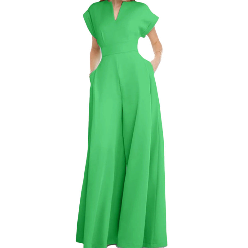 Dame jumpsuit med elegant V-udskæring og bredt ben Stilla