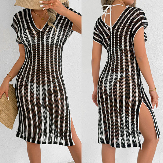 Dame åben hæklede strandkjole med sidelændinger Stilla