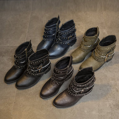 Dame Mode Støvler med dekorative Remme og Nitter Stilla