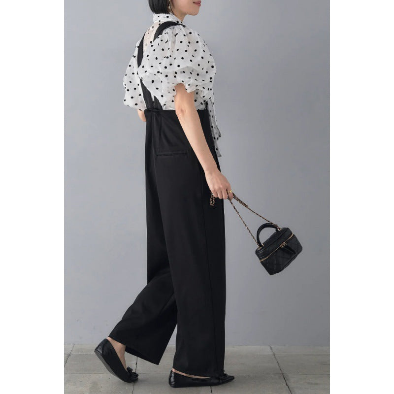 Dame elegant bluse med prikker og puffærmer Stilla