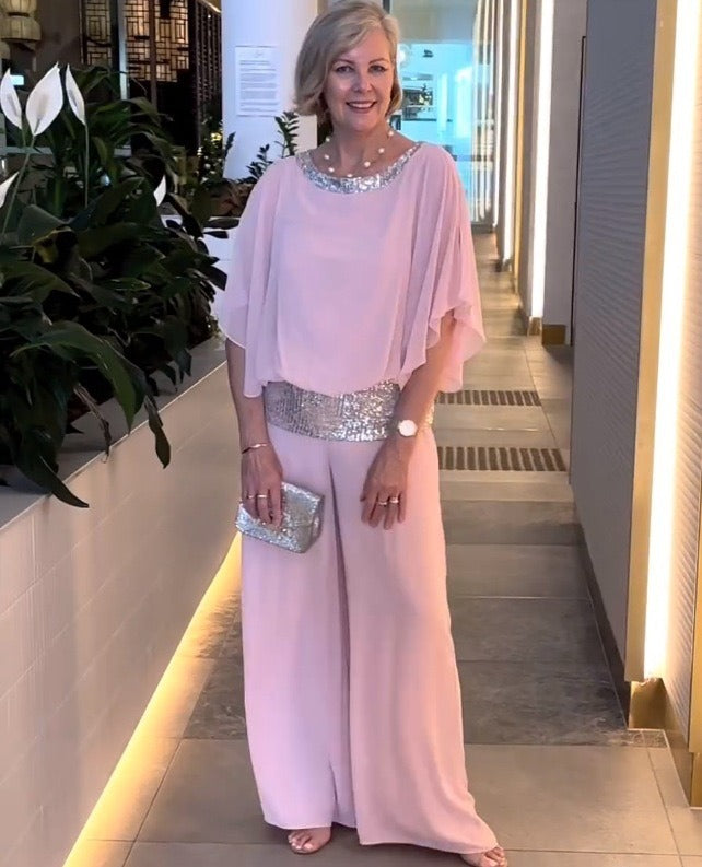 Dame festligt aftenkjole med funklebund og svajende kant Stilla