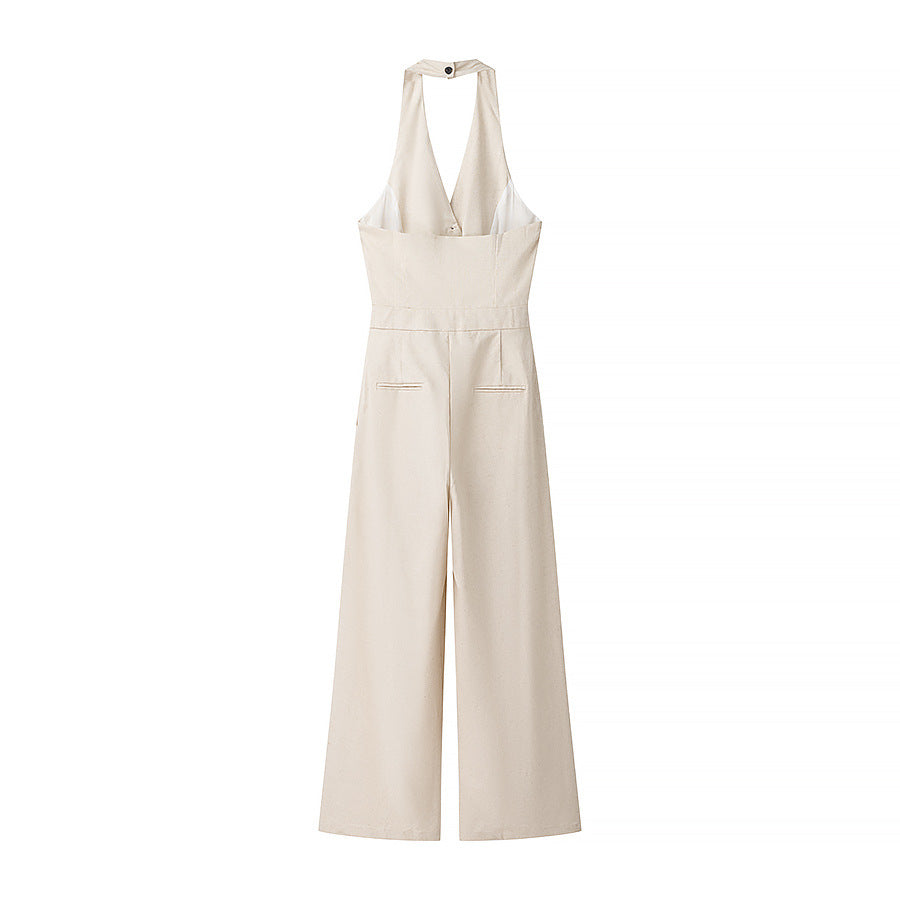 Femme Målsyet Halterneck Jumpsuit med Knapdetaljer Stilla