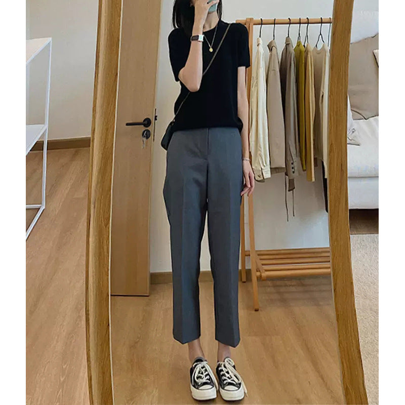 Dame elegant justerbar stofbukser med høj talje og smal ben Stilla