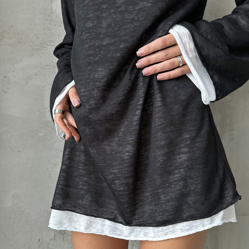 Dame afslappet langærmet sweater med kontrasterende afslutninger Stilla