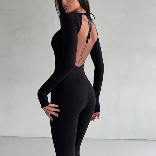 Dame Langærmet Jumpsuit med åben ryg og slipselukning Stilla