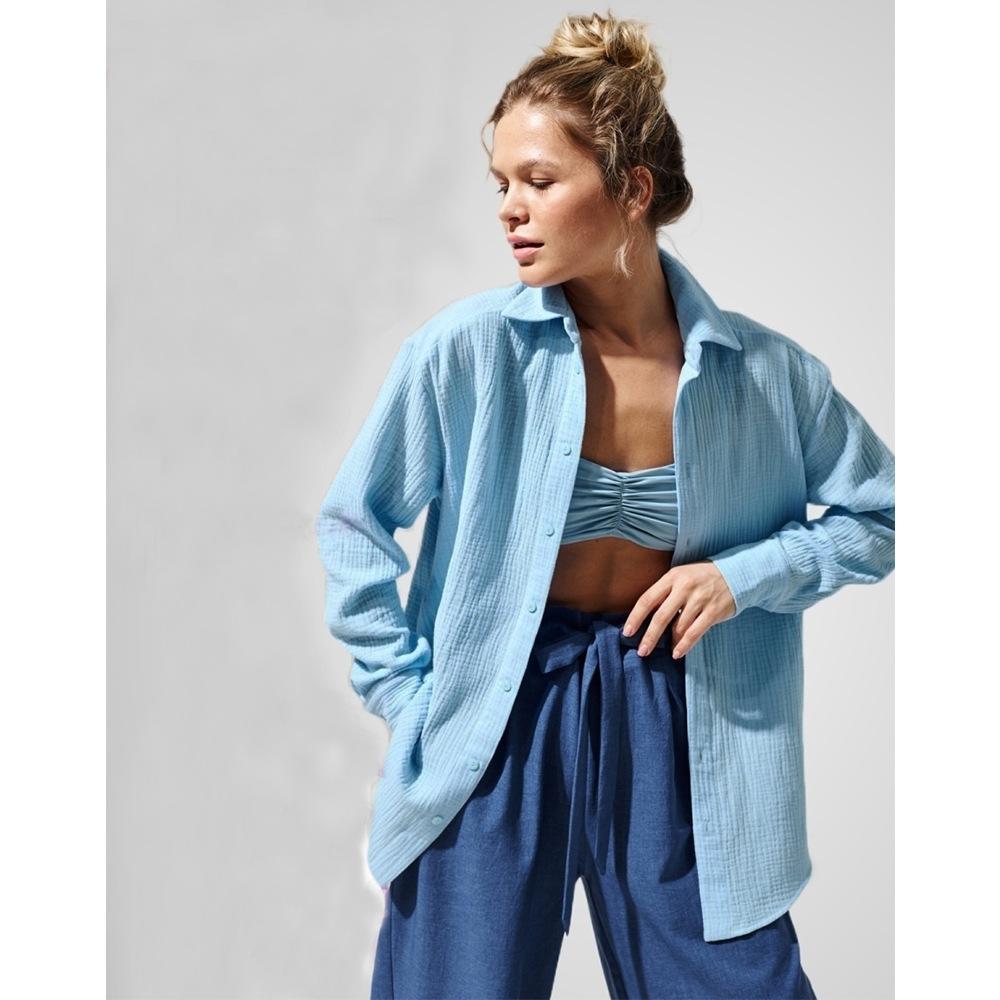 Dame afslappet overshirt med rynkede detaljer Stilla