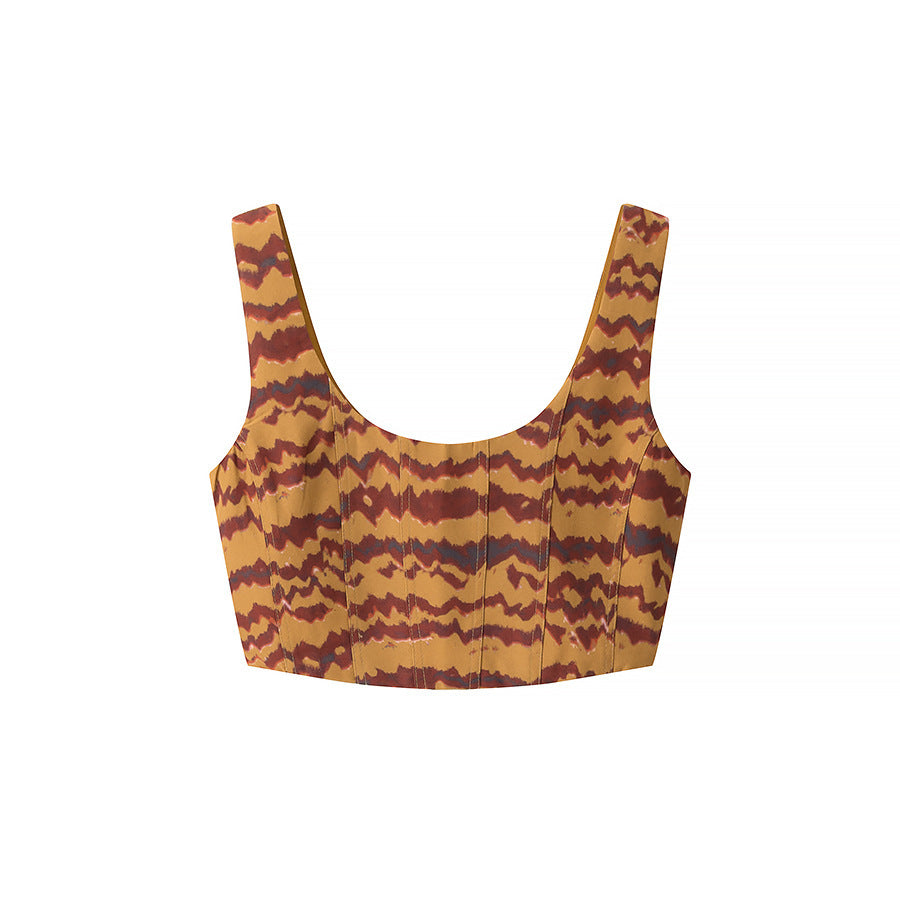 Dame Crop-Top med unikt Ikat-mønster og figursyet silhuet Stilla