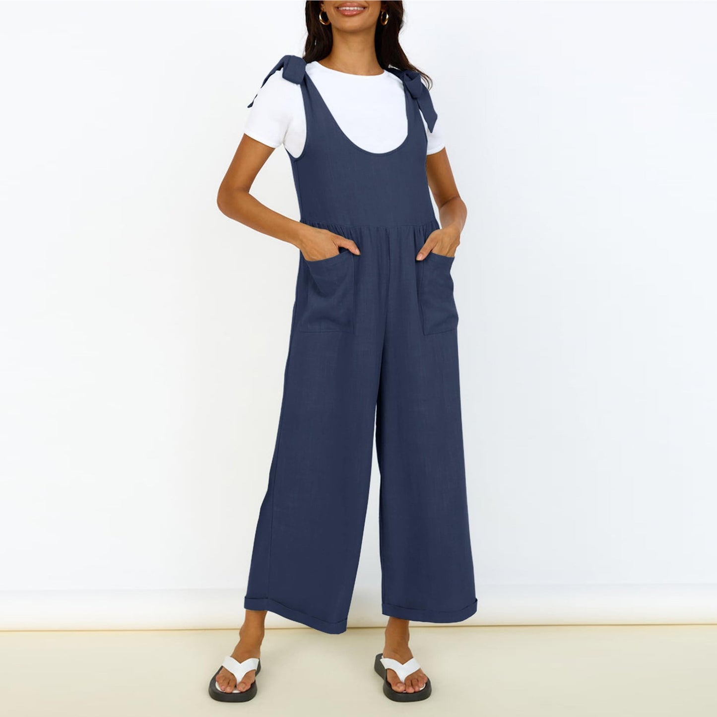 Dame Casual Jumpsuit med justerbare stropper og bred ben Stilla