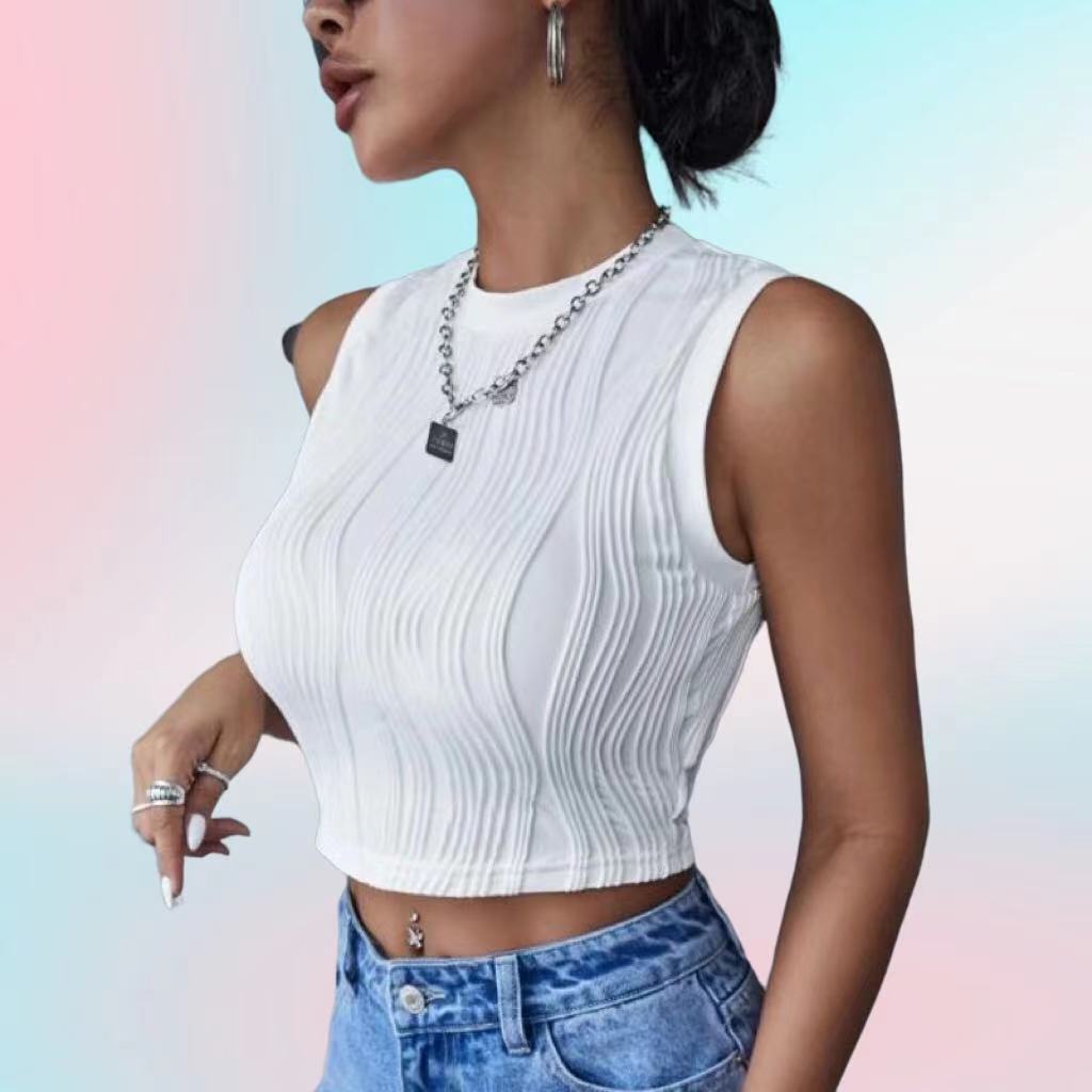 Dame Crop-Top med struktureret bølgemønster og moderne snit Stilla