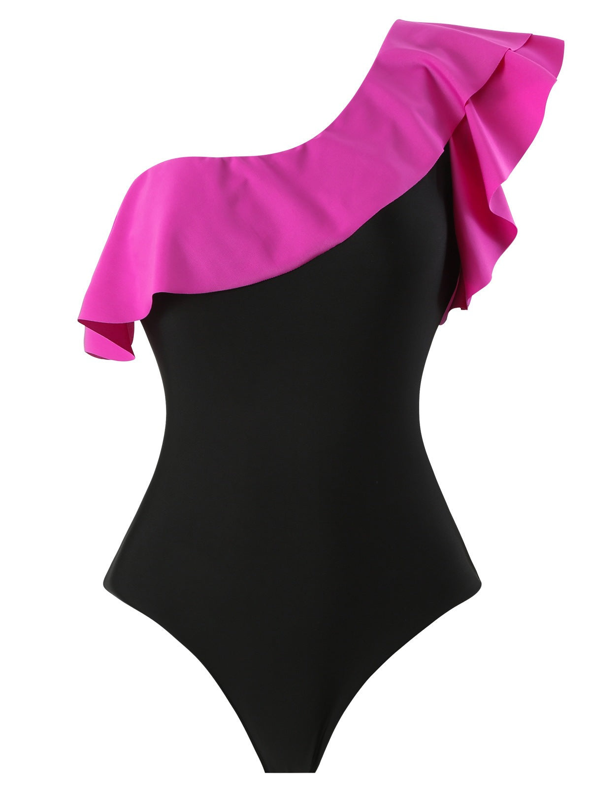 Dame elegant heldragt badedragt med asymmetrisk ruffles design og matchende omslagsskørt Stilla