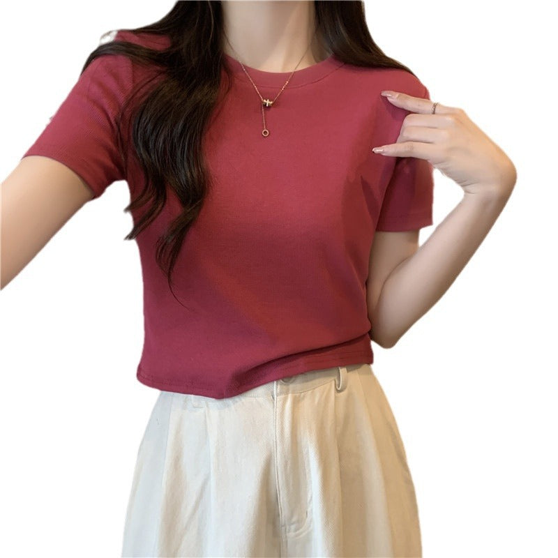 Dame Cropped Fitted Basic T-Shirt Stilla