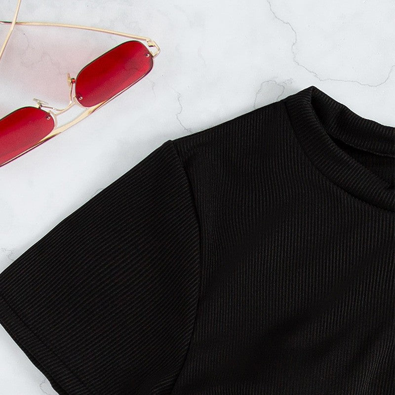 Dame Crop-Top og Shorts Sæt med justerbar Talje Stilla