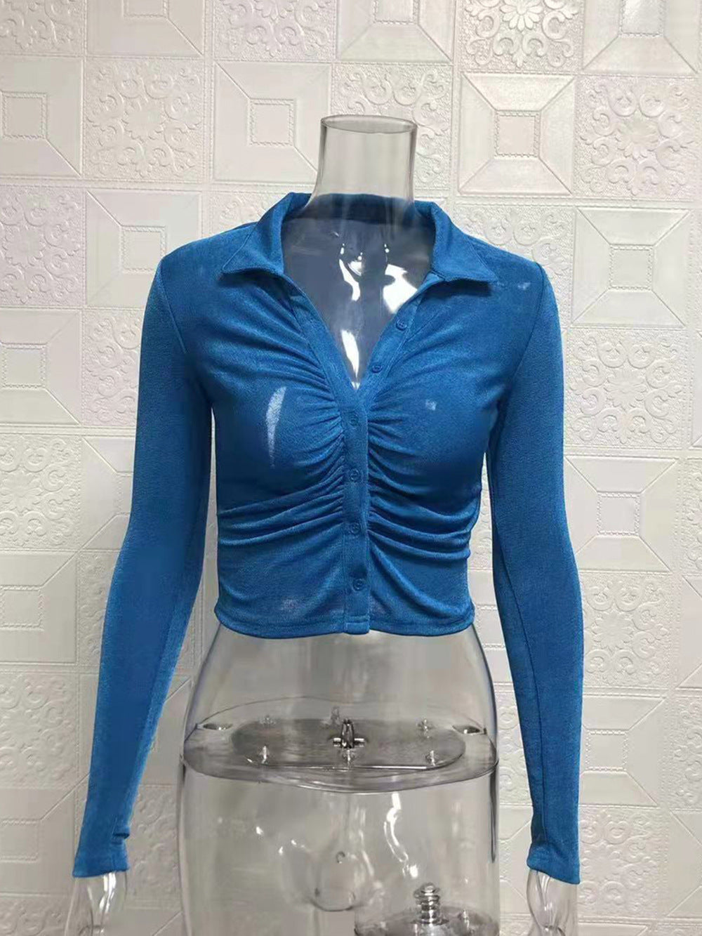 Dame Cropped Langærmet med Rynkning og Knapliste Stiila