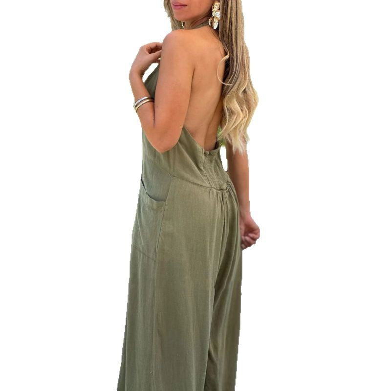 Dame jumpsuit med brede ben og knapdetaljer Stilla