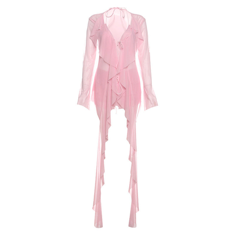 Dame Chiffon-Style Jumpsuit med legende rynke-design og lange ærmer Stilla