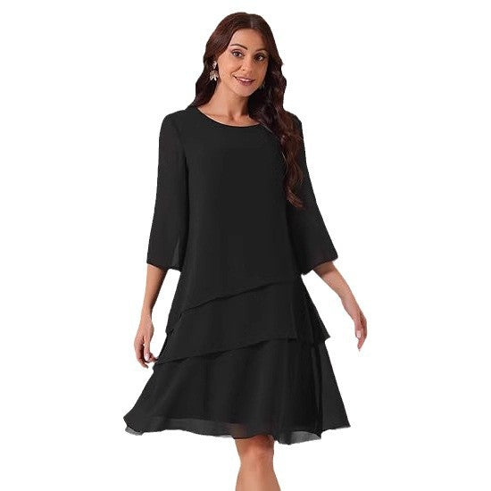 Dame elegant chiffon kjole med lag Stilla