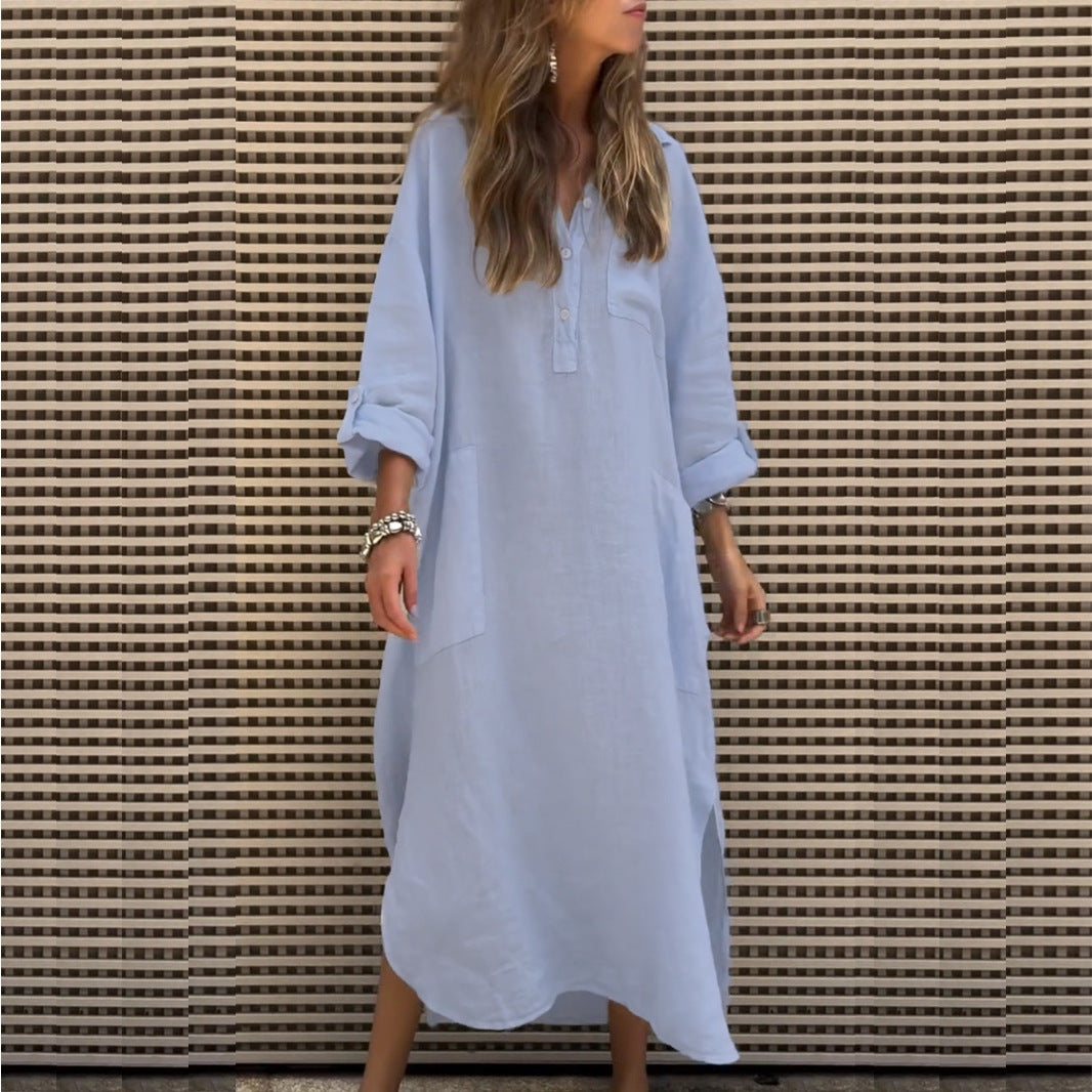 Dame afslappet maxikjole med knapliste og praktiske lommer Stiila