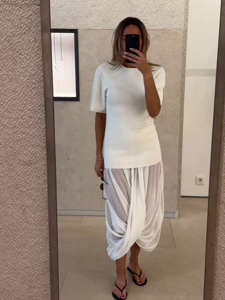 Dame elegant asymmetrisk overdel med vide ærmer Stilla