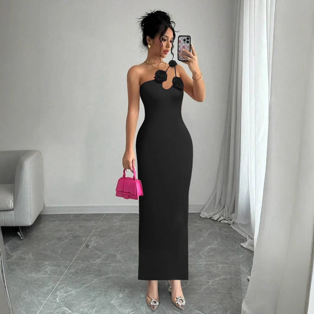 Dame elegant ét-skulder maxikjole med blomstermønster Stilla