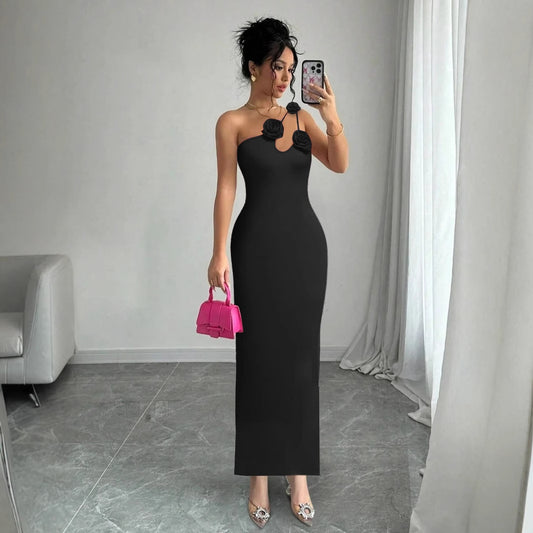 Dame elegant ét-skulder maxikjole med blomstermønster Stilla