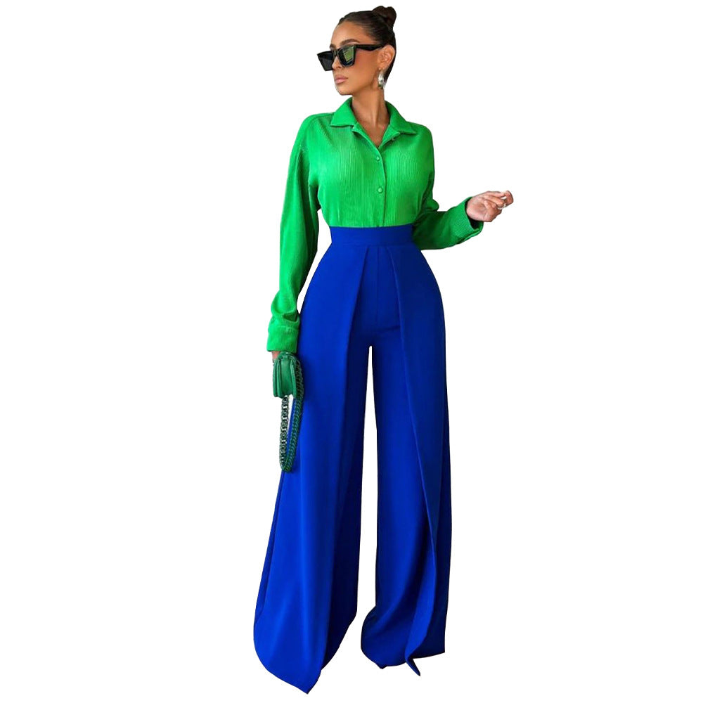 Dame elegant bluse med bred buksedragt Stilla