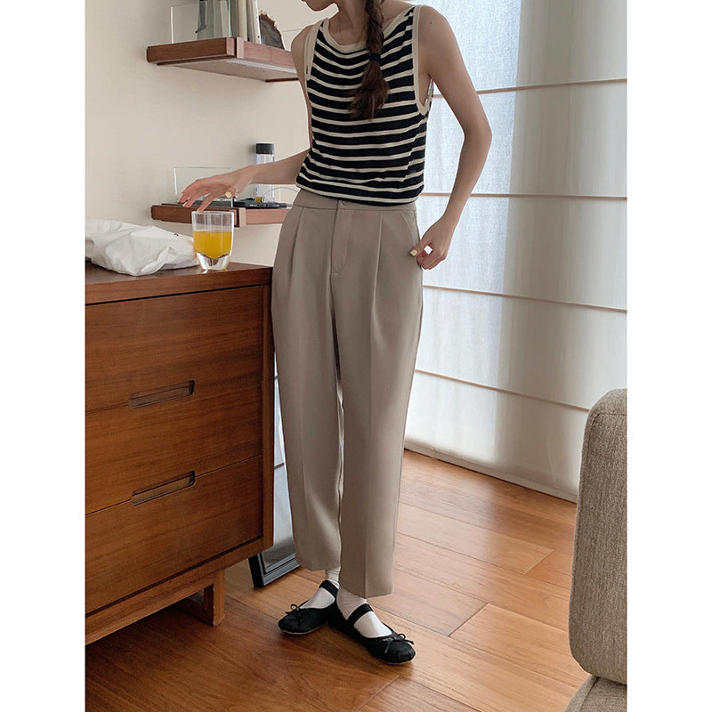 Dame elegant høj talje jakkesæt bukser med sidelommer og folder Stilla