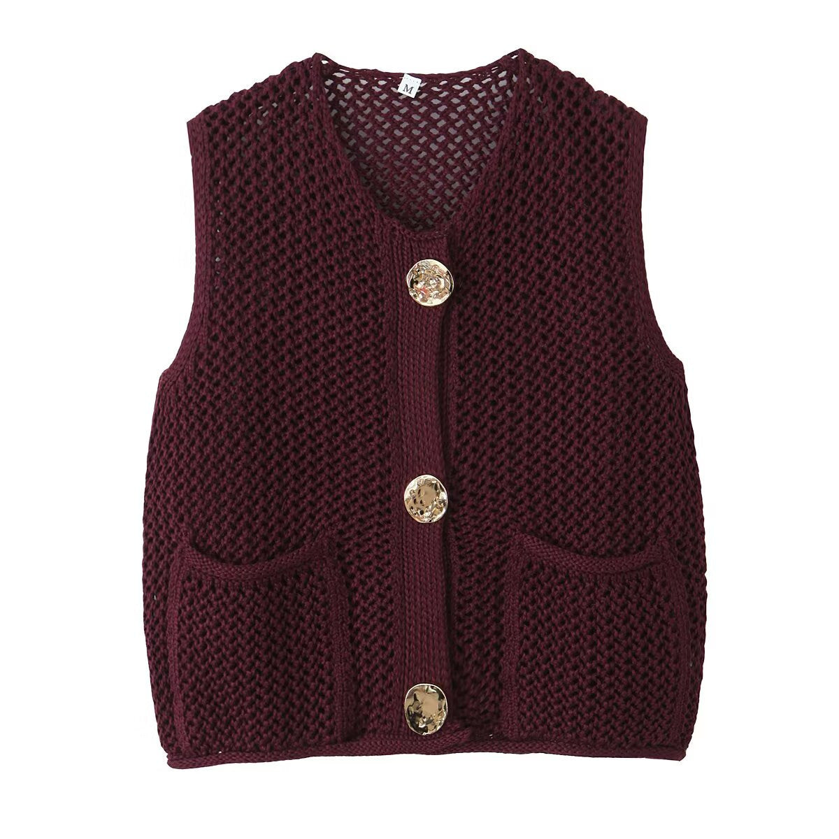 Dame strikvest med elegante knapper og lommer Stilla