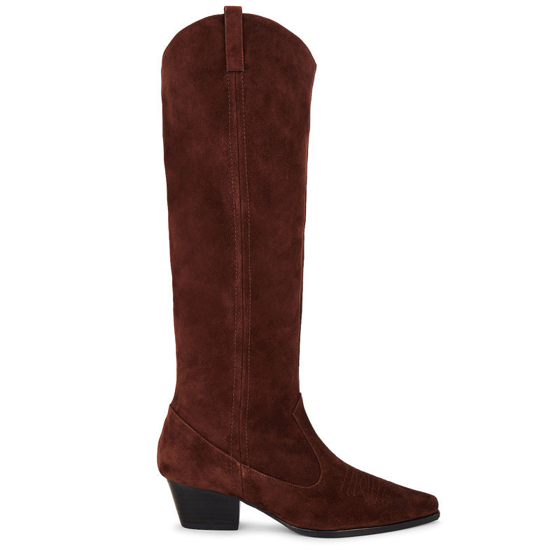 Femme Over-the-Knee Suede Westernstøvler med skulptureret hæl Stilla