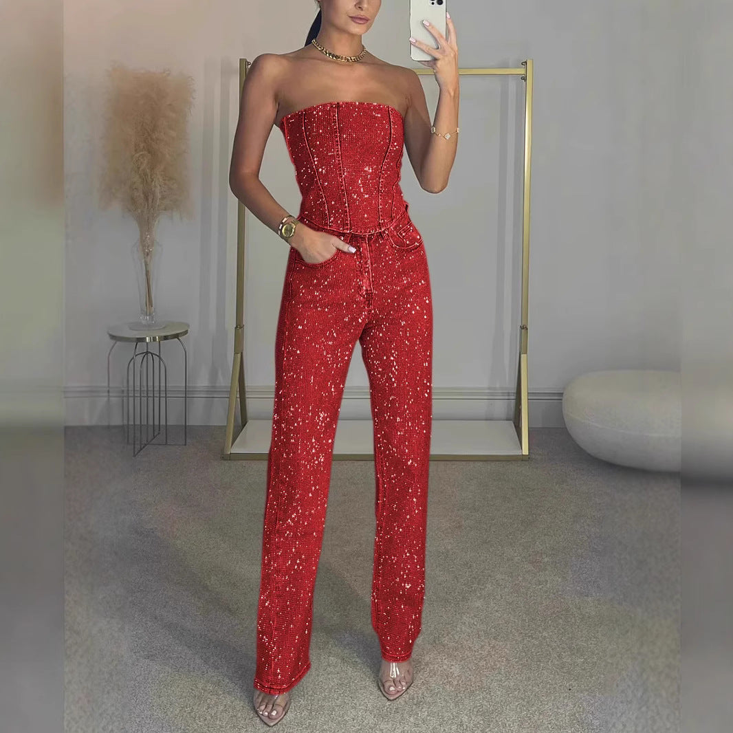 Dame Jumpsuit i trendy Denim-design med figurtilpasset overdel og elegante detaljer Stilla