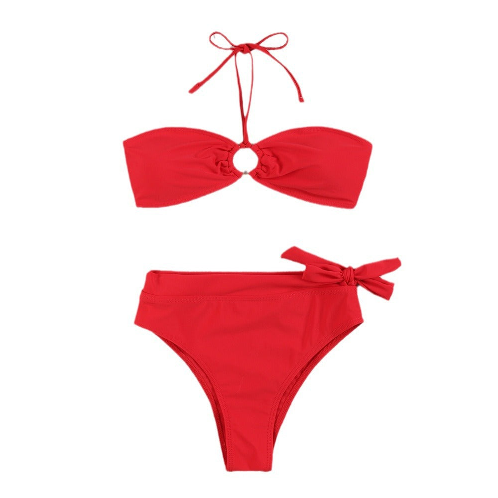 Dame Bandeau-bikini-sæt med stilfuld knude-detalje og høj taljebund Stilla
