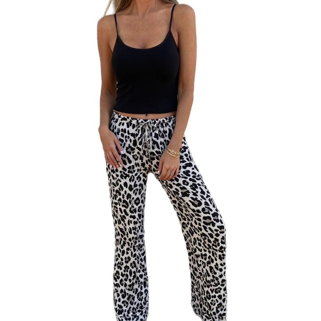 Dame afslappet joggingbukser med leopardmønster og elastisk talje Stilla