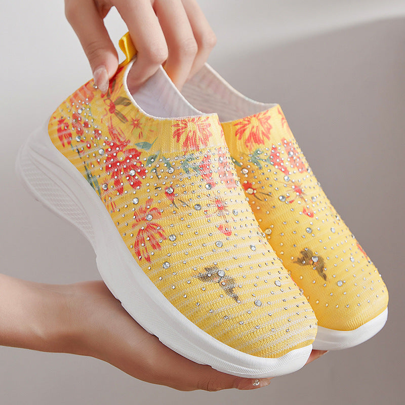 Dame elastiske slip-on sneakers med glitrende detaljer og blomstret design Stilla