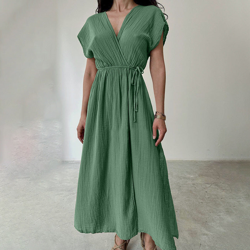 Dame afslappet omslagskjole med elastisk talje og fashionable V-udskæring Stilla