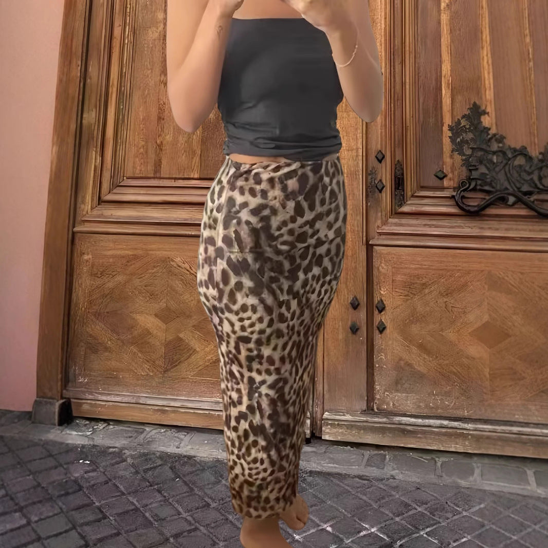 Dame A-linje Maxiskørt i moderne dyremønster med høj talje og flydende stof Stilla