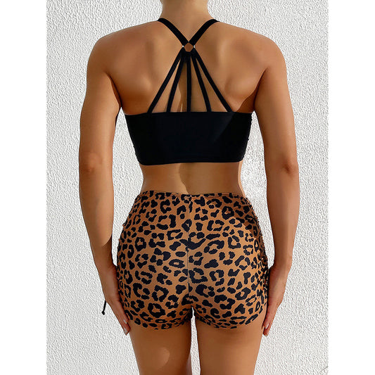 Dame Sporty Badetøj sæt med trendy BH og shorts i leopardmønster Stilla