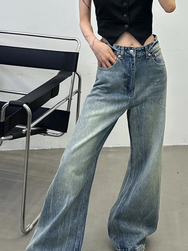 Dame afslappede Wide-Leg Jeans lavet af kvalitetsdenim med høj talje og frontfaltung Stilla