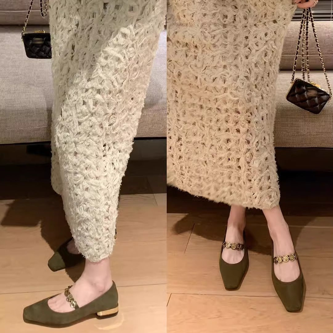 Dame Elegant Blokhælede Mary Jane Flats med dekorativ spænde Stilla