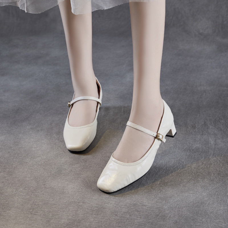 Dame Elegant Blokhæls Mary Jane Ballerinaer Stilla