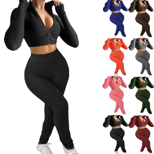 Dame Sportsæt i innovativ strukturstof med cropped hoodie og højtaljede leggings Stilla