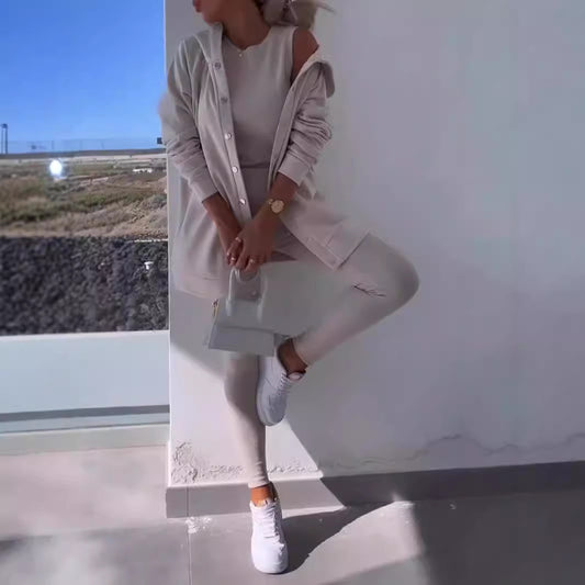 Dame Lækkert Lounge-sæt med oversized Cardigan og figursydde Leggings Stilla