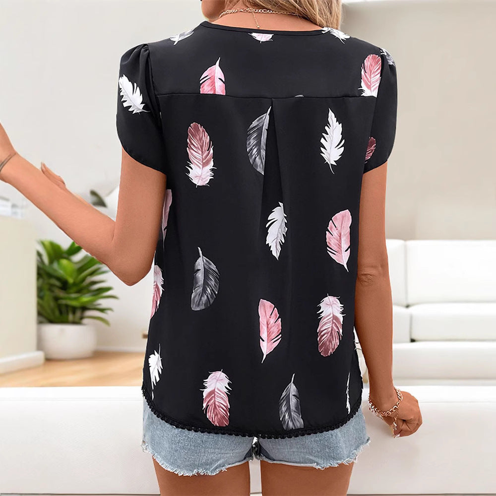 Dame afslappet bluse i fjer mønster Stilla